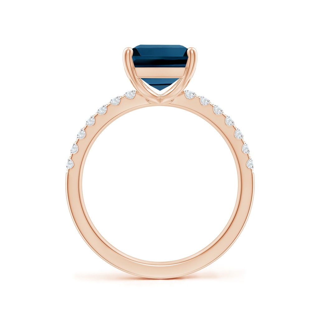 10x8mm AAAA Emerald-Cut London Blue Topaz Engagement Ring with Diamonds in Rose Gold - side 199