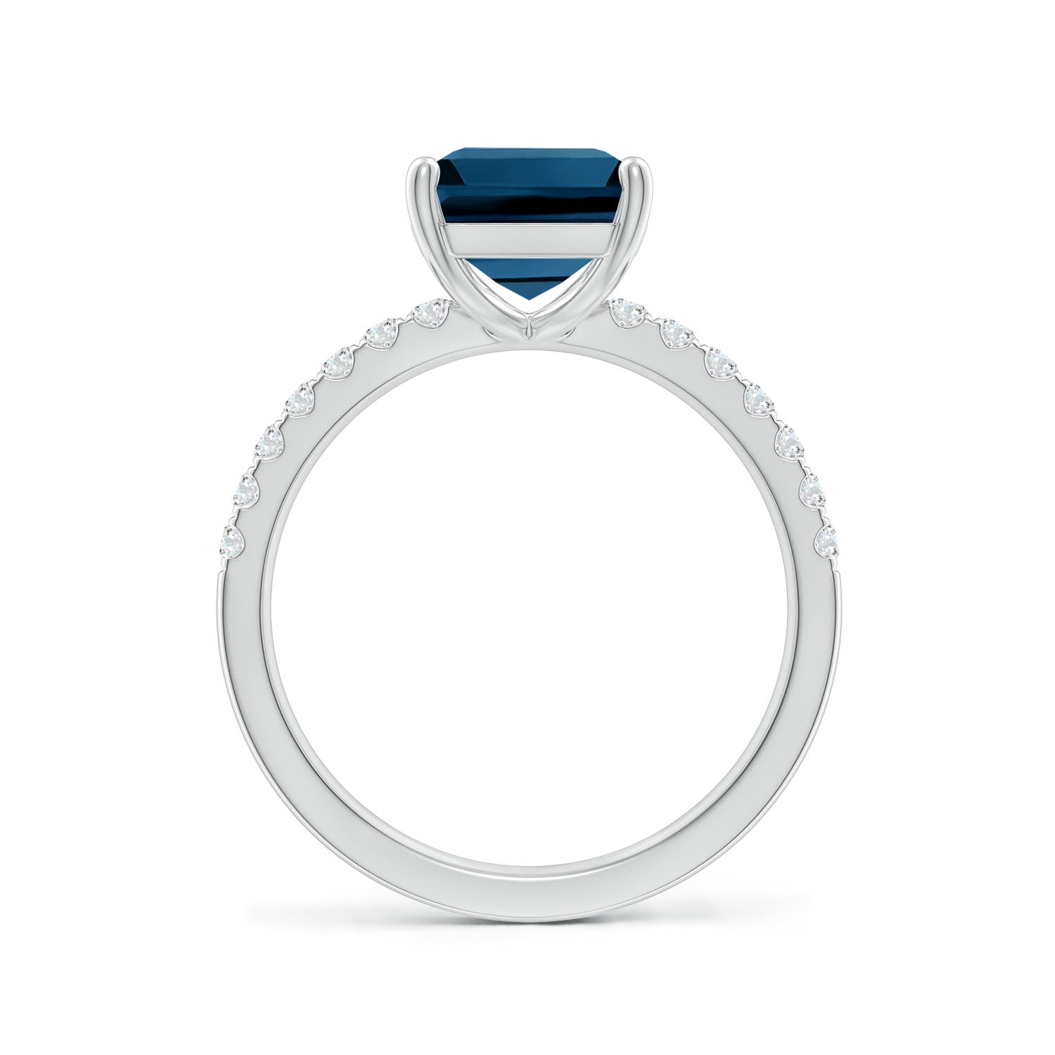 10x8mm AAAA Emerald-Cut London Blue Topaz Engagement Ring with Diamonds in White Gold