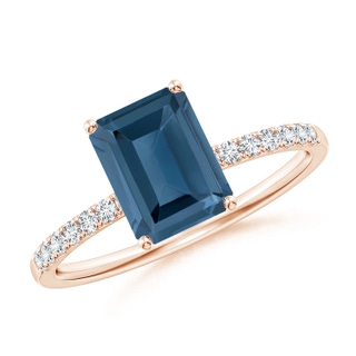 8x6mm A Emerald-Cut London Blue Topaz Engagement Ring with Diamonds in 9K Rose Gold