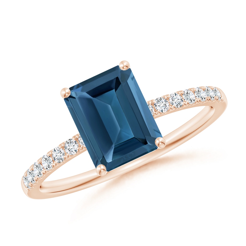 8x6mm AA Emerald-Cut London Blue Topaz Engagement Ring with Diamonds in Rose Gold 