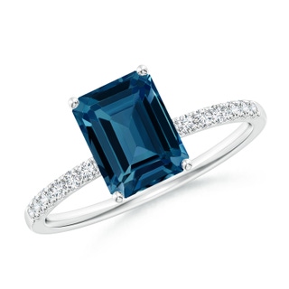 8x6mm AAAA Emerald-Cut London Blue Topaz Engagement Ring with Diamonds in P950 Platinum