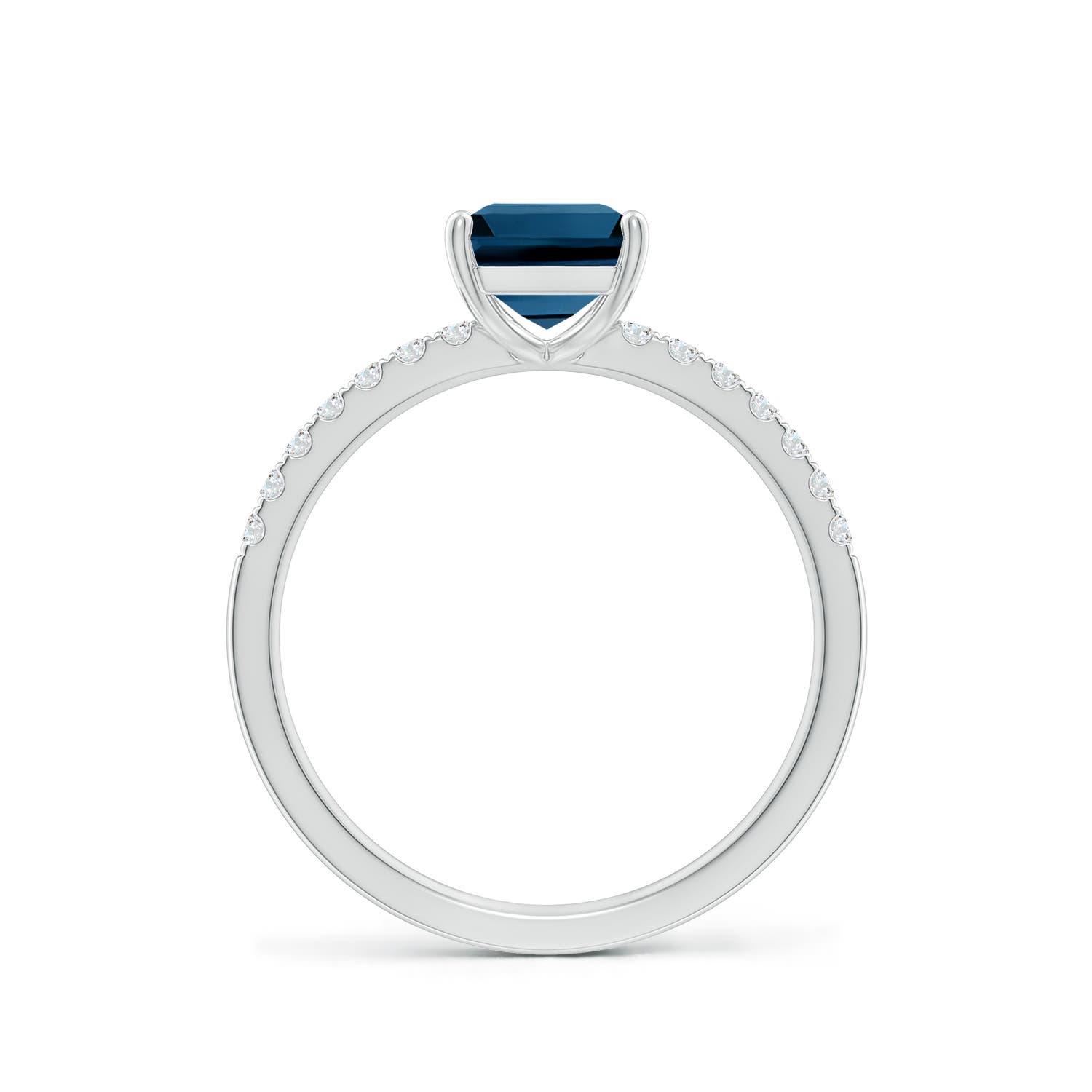 8x6mm AAAA Emerald-Cut London Blue Topaz Engagement Ring with Diamonds in White Gold - side 2