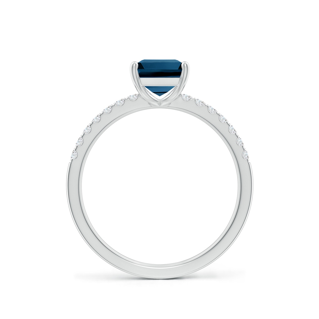 8x6mm AAAA Emerald-Cut London Blue Topaz Engagement Ring with Diamonds in White Gold - side 199