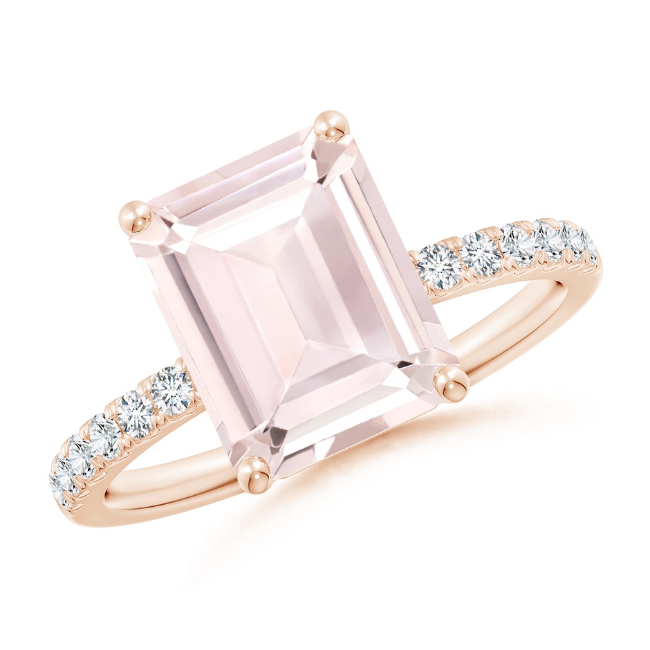 10x8mm A Emerald-Cut Morganite Engagement Ring with Diamonds in Rose Gold 
