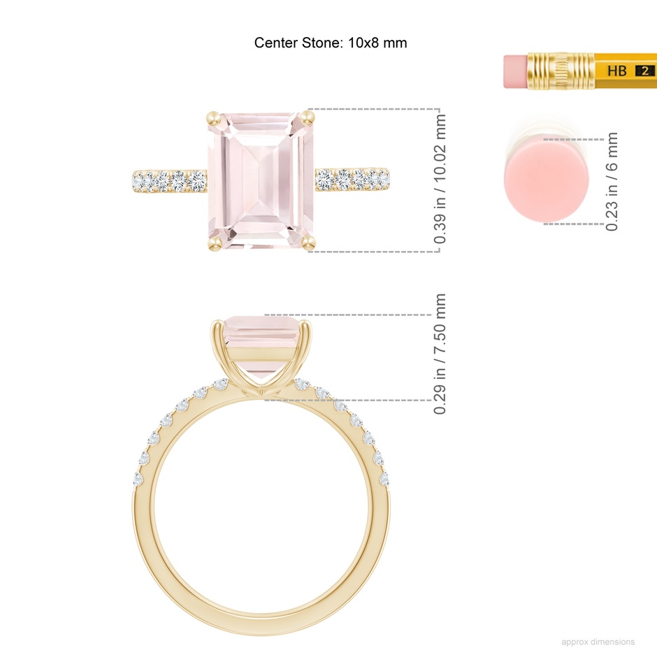 10x8mm A Emerald-Cut Morganite Engagement Ring with Diamonds in Yellow Gold ruler