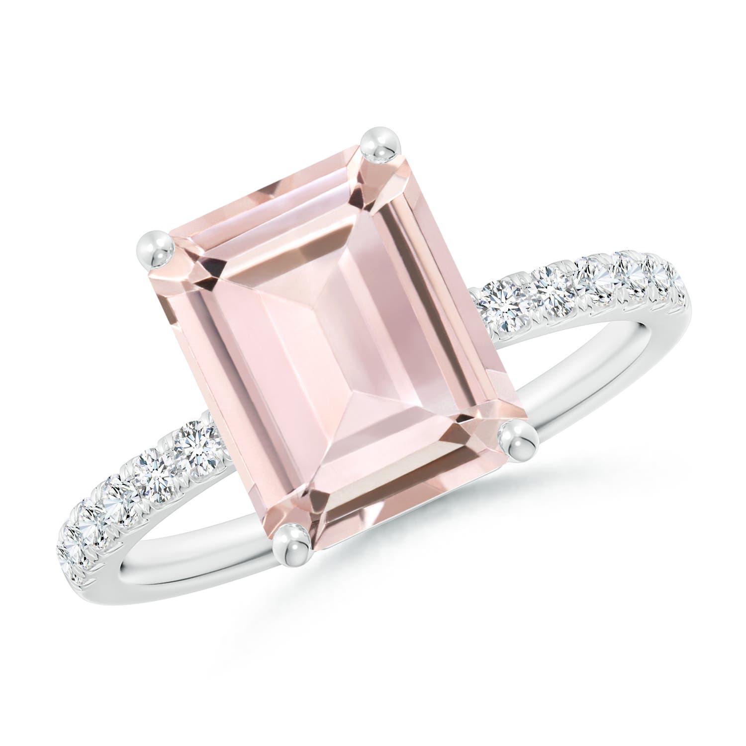 10x8mm AA Emerald-Cut Morganite Engagement Ring with Diamonds in P950 Platinum