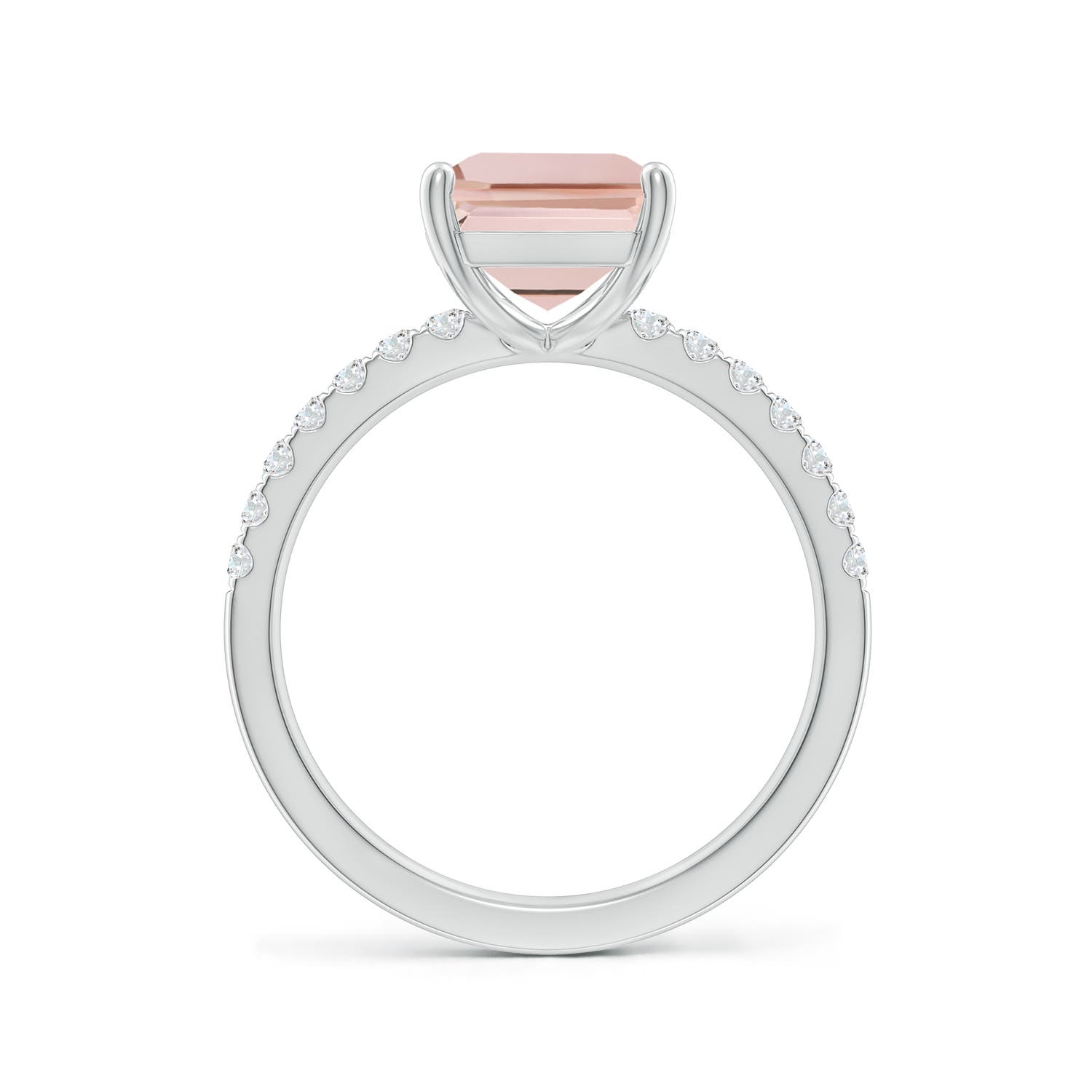 10x8mm AAA Emerald-Cut Morganite Engagement Ring with Diamonds in P950 Platinum - side 2