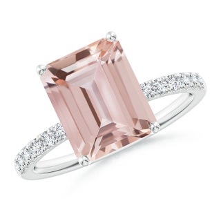 10x8mm AAA Emerald-Cut Morganite Engagement Ring with Diamonds in White Gold