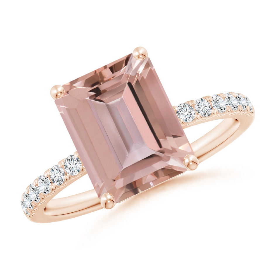 10x8mm AAAA Emerald-Cut Morganite Engagement Ring with Diamonds in 18K Rose Gold 