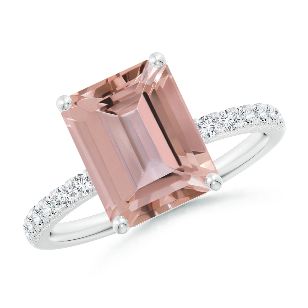 10x8mm AAAA Emerald-Cut Morganite Engagement Ring with Diamonds in P950 Platinum