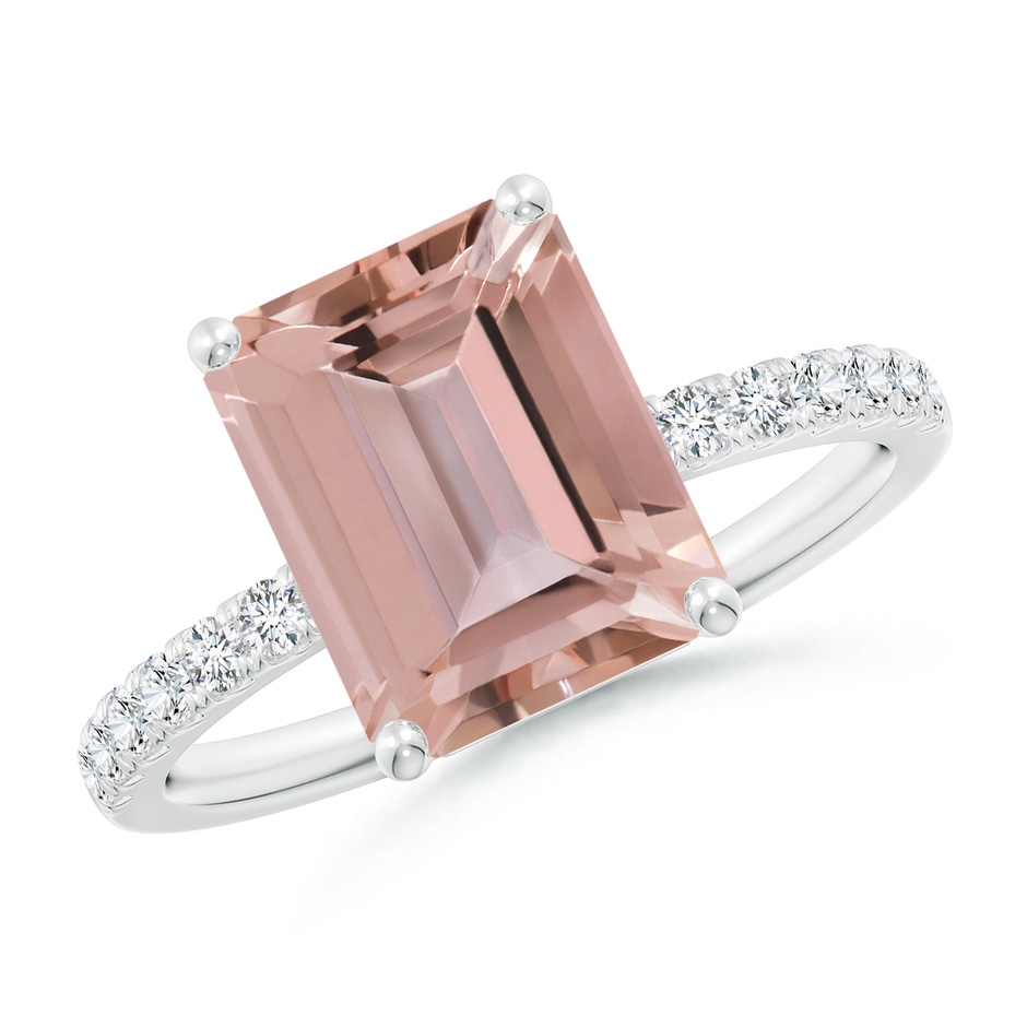 10x8mm AAAA Emerald-Cut Morganite Engagement Ring with Diamonds in P950 Platinum 