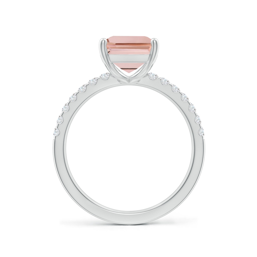 10x8mm AAAA Emerald-Cut Morganite Engagement Ring with Diamonds in White Gold - side 199