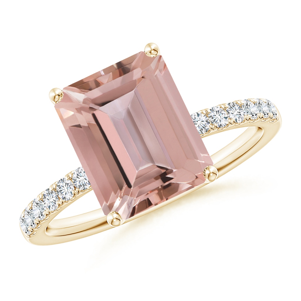 10x8mm AAAA Emerald-Cut Morganite Engagement Ring with Diamonds in Yellow Gold