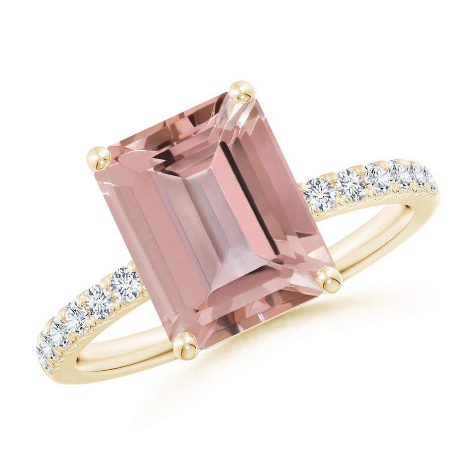 10x8mm AAAA Emerald-Cut Morganite Engagement Ring with Diamonds in Yellow Gold 