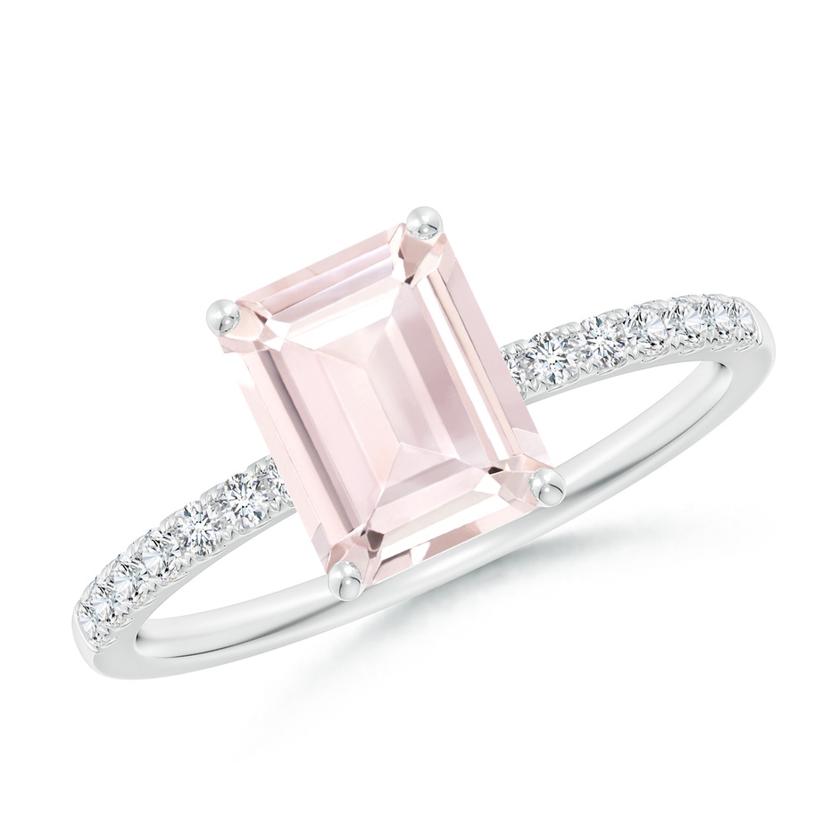 8x6mm A Emerald-Cut Morganite Engagement Ring with Diamonds in 10K White Gold 