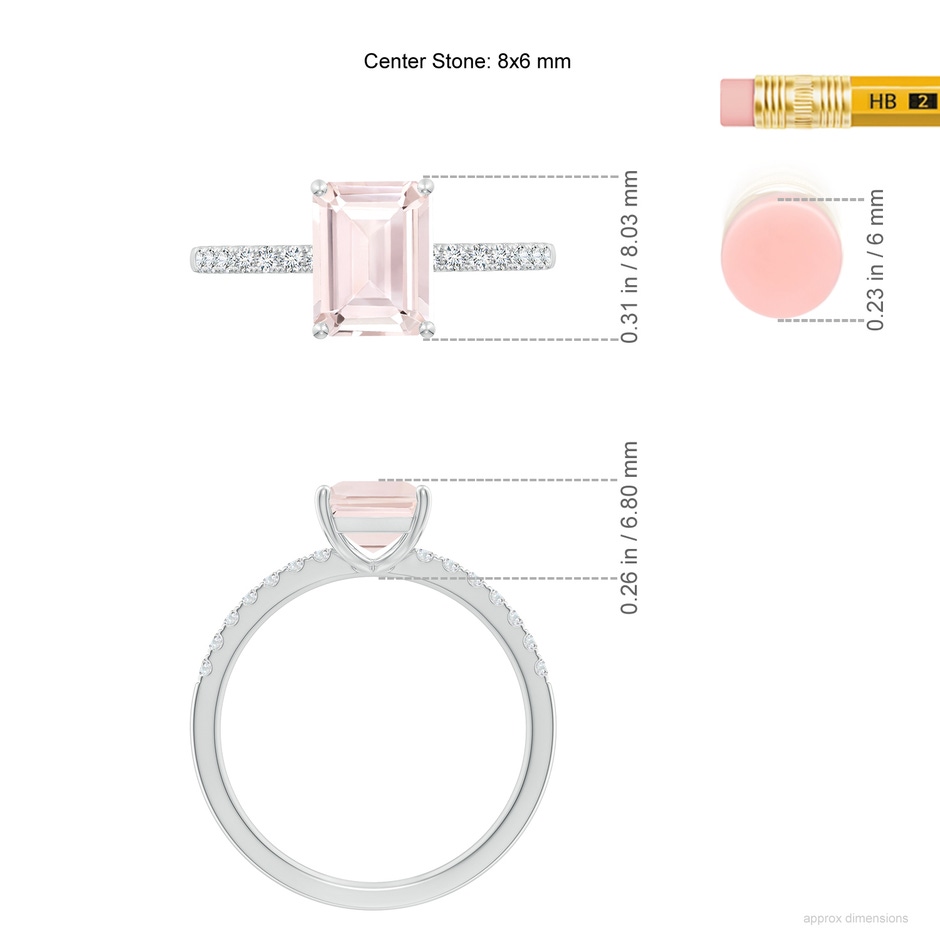 8x6mm A Emerald-Cut Morganite Engagement Ring with Diamonds in 10K White Gold ruler
