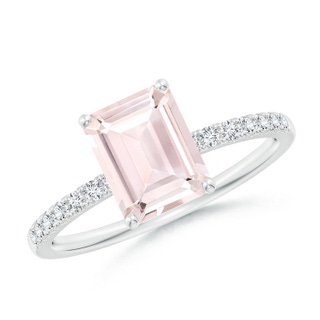 8x6mm A Emerald-Cut Morganite Engagement Ring with Diamonds in P950 Platinum