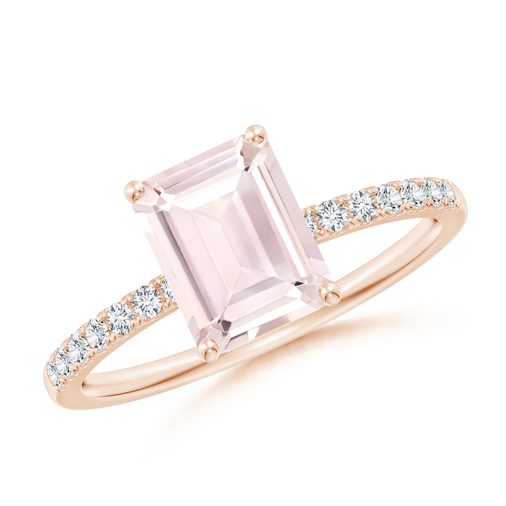 8x6mm A Emerald-Cut Morganite Engagement Ring with Diamonds in Rose Gold