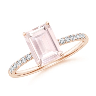 8x6mm A Emerald-Cut Morganite Engagement Ring with Diamonds in Rose Gold
