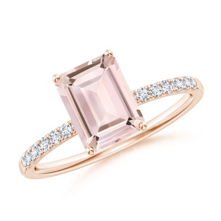 8x6mm AA Emerald-Cut Morganite Engagement Ring with Diamonds in 10K Rose Gold