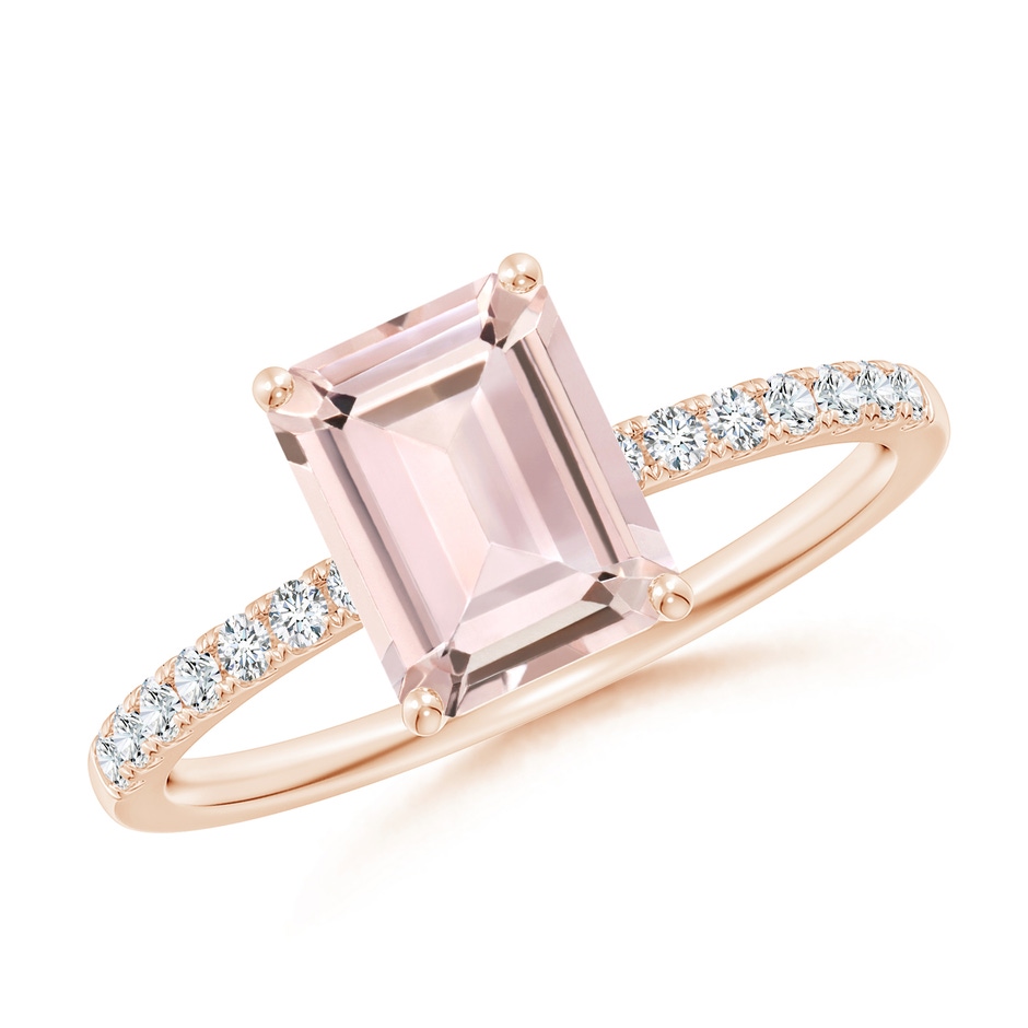 8x6mm AA Emerald-Cut Morganite Engagement Ring with Diamonds in Rose Gold 