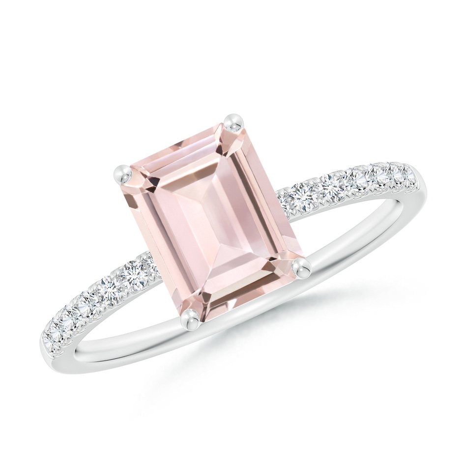 8x6mm AA Emerald-Cut Morganite Engagement Ring with Diamonds in White Gold 