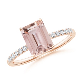 8x6mm AAA Emerald-Cut Morganite Engagement Ring with Diamonds in 10K Rose Gold