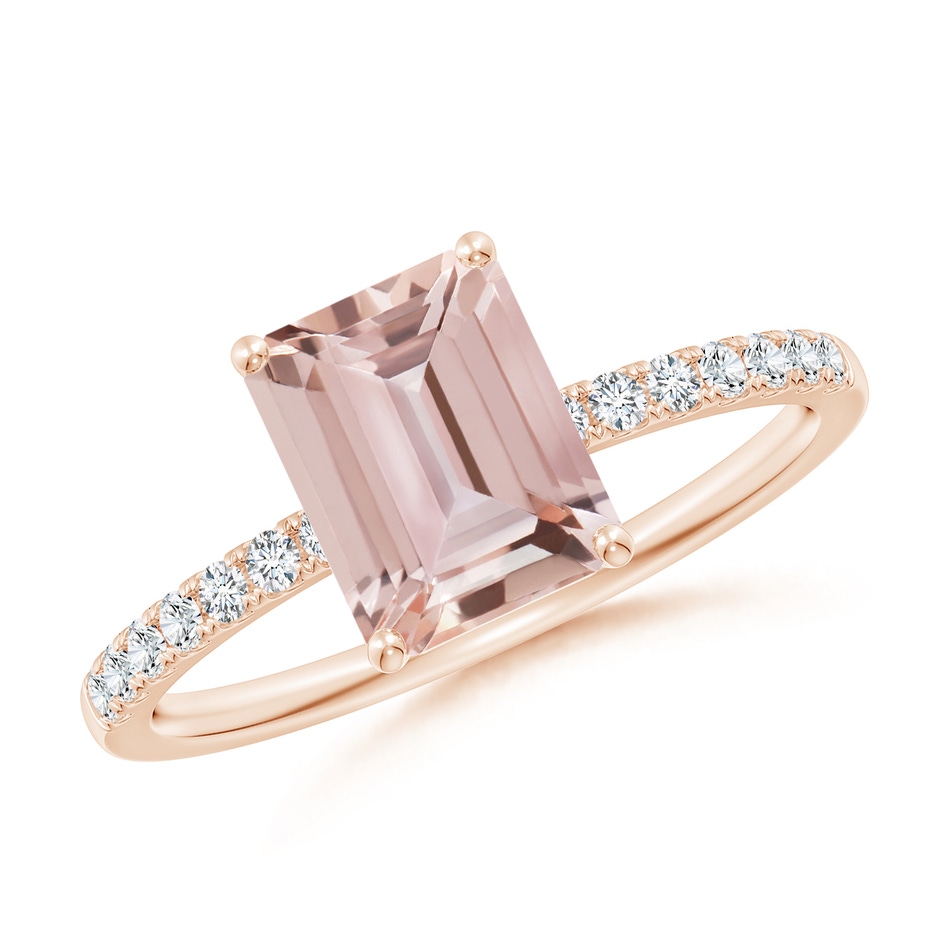 8x6mm AAA Emerald-Cut Morganite Engagement Ring with Diamonds in Rose Gold 