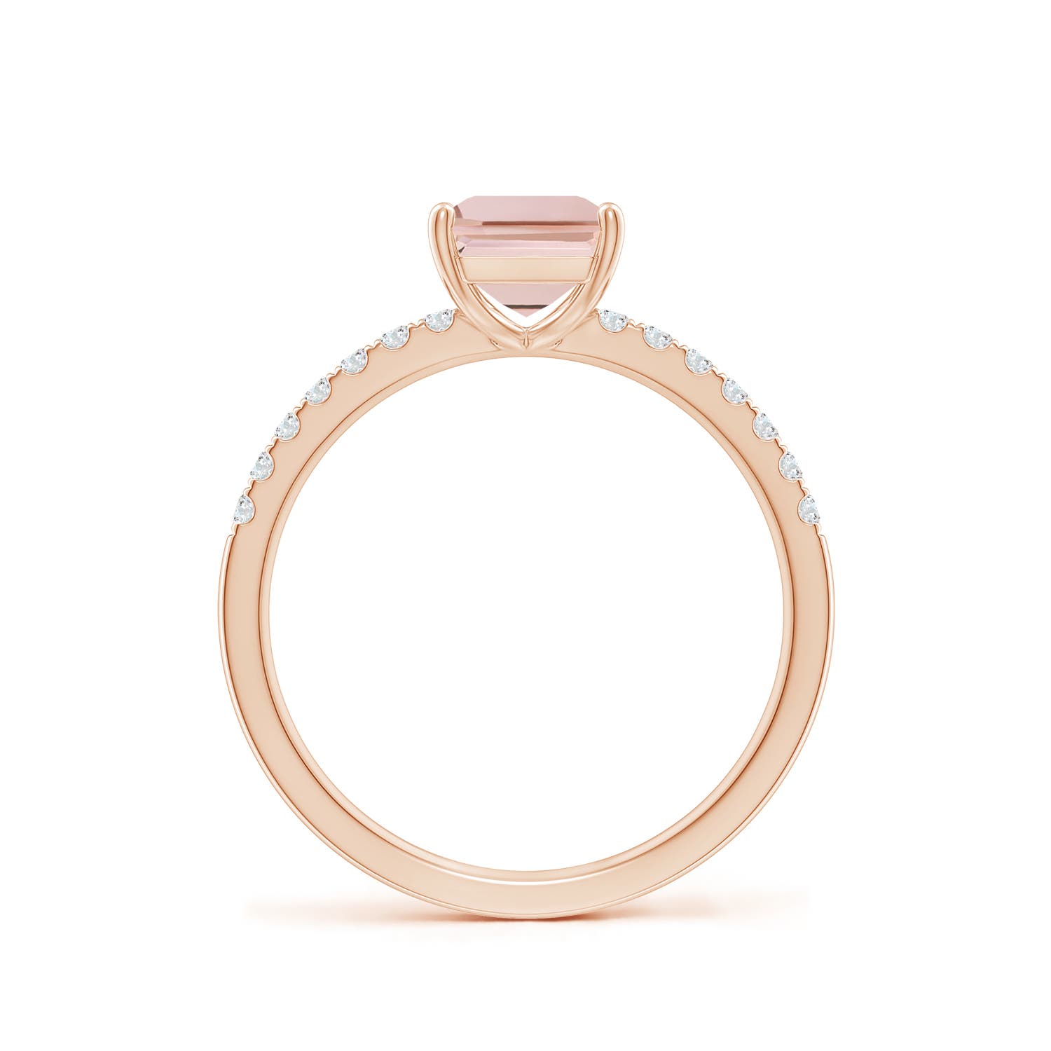 8x6mm AAA Emerald-Cut Morganite Engagement Ring with Diamonds in Rose Gold - side 2