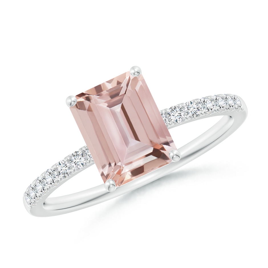 8x6mm AAA Emerald-Cut Morganite Engagement Ring with Diamonds in White Gold 