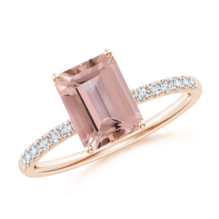 8x6mm AAAA Emerald-Cut Morganite Engagement Ring with Diamonds in 10K Rose Gold