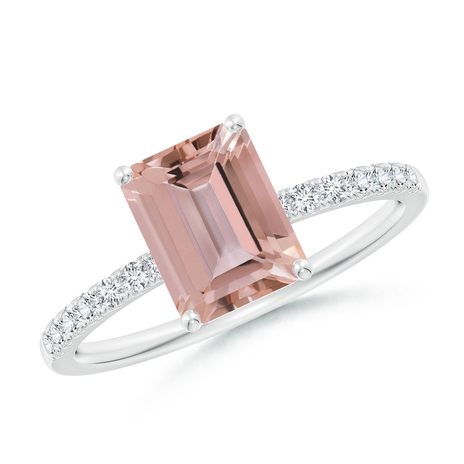 8x6mm AAAA Emerald-Cut Morganite Engagement Ring with Diamonds in P950 Platinum 
