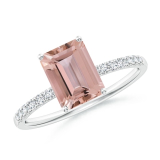 8x6mm AAAA Emerald-Cut Morganite Engagement Ring with Diamonds in P950 Platinum