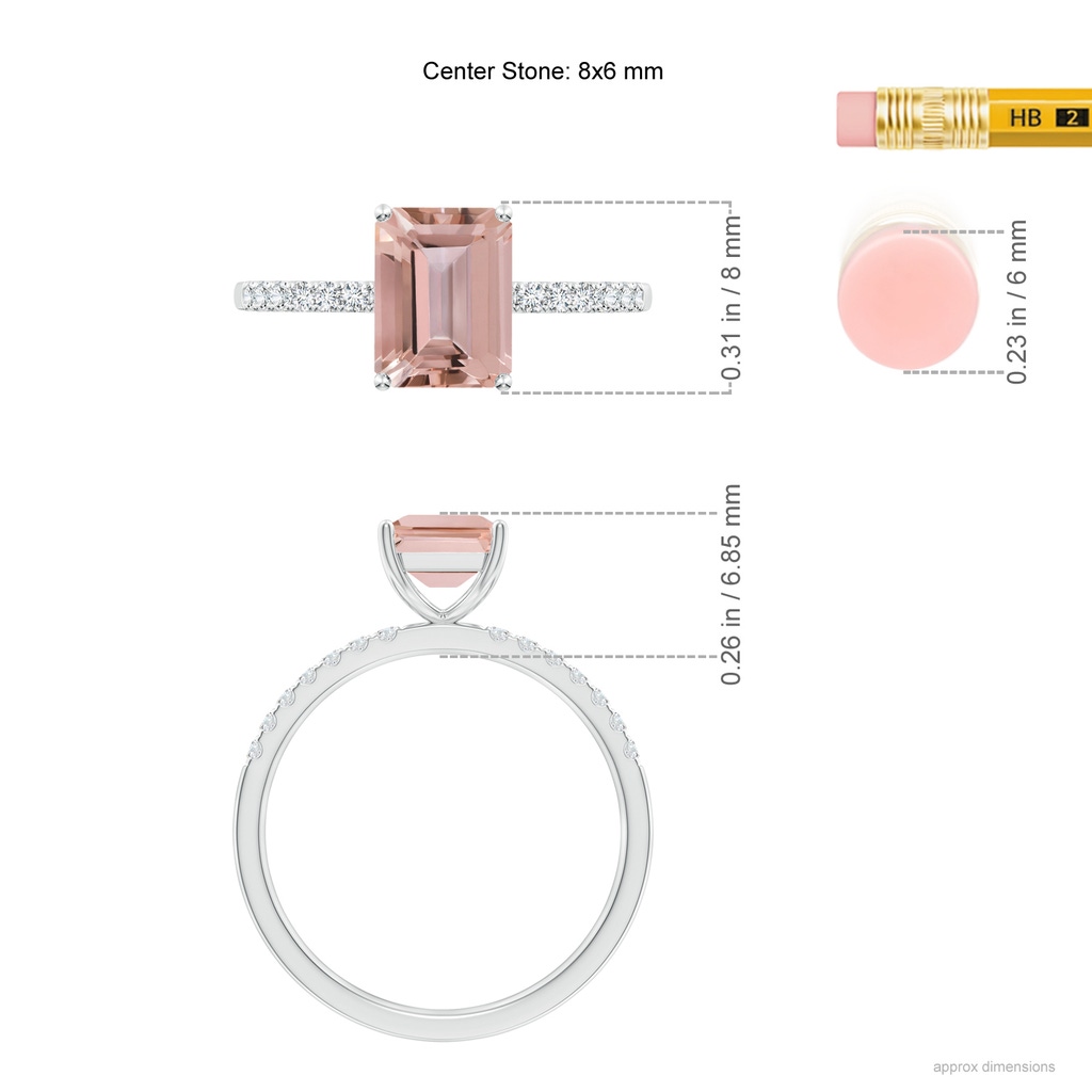 8x6mm AAAA Emerald-Cut Morganite Engagement Ring with Diamonds in P950 Platinum Ruler