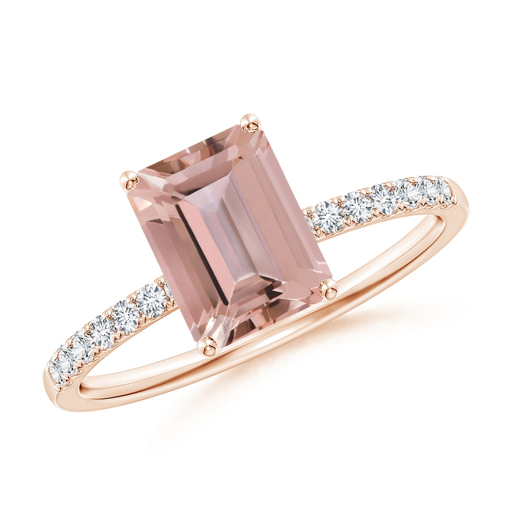 8x6mm AAAA Emerald-Cut Morganite Engagement Ring with Diamonds in Rose Gold