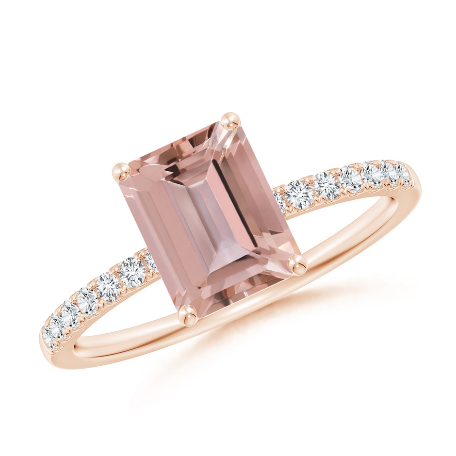 8x6mm AAAA Emerald-Cut Morganite Engagement Ring with Diamonds in Rose Gold 