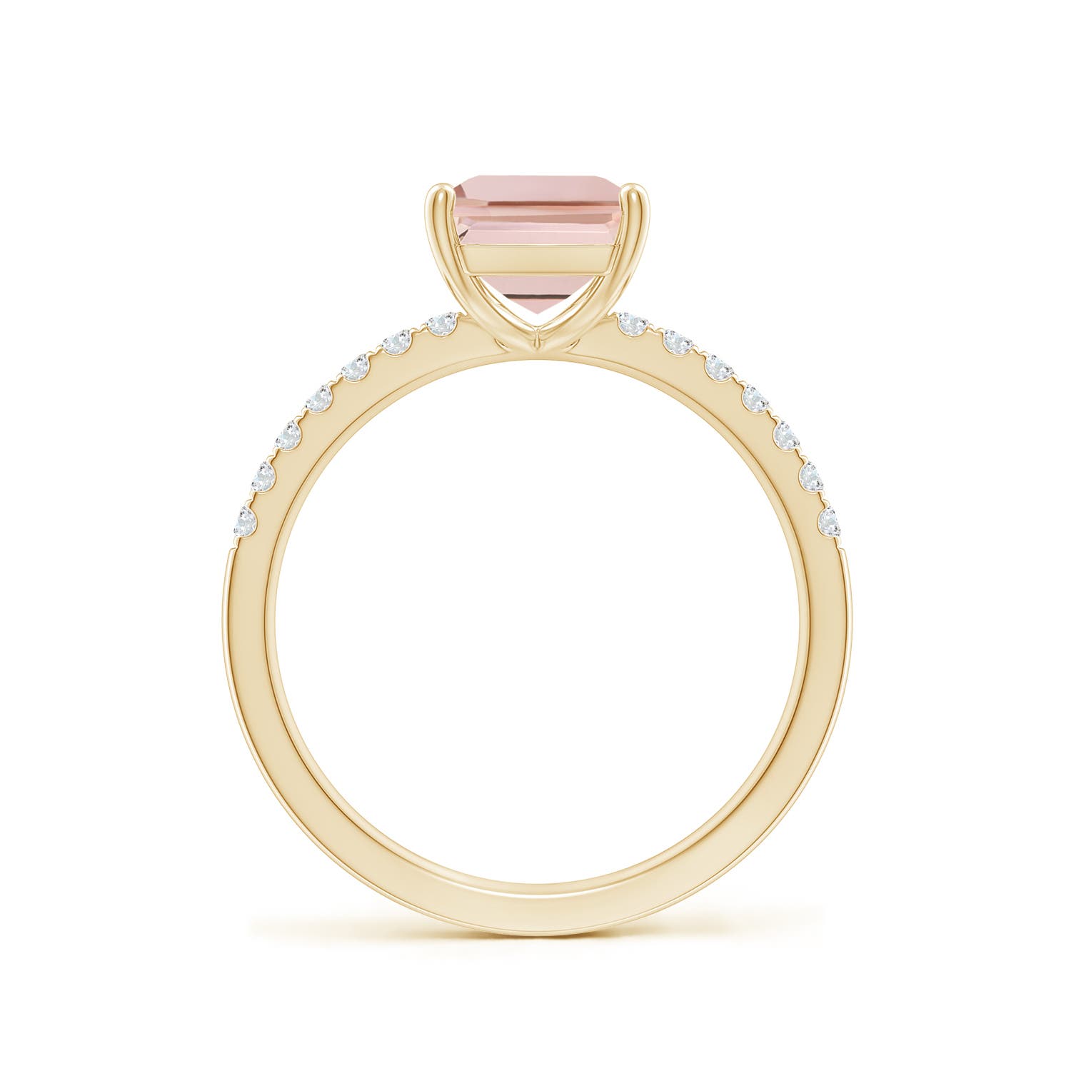 9x7mm AAA Emerald-Cut Morganite Engagement Ring with Diamonds in 18K Yellow Gold