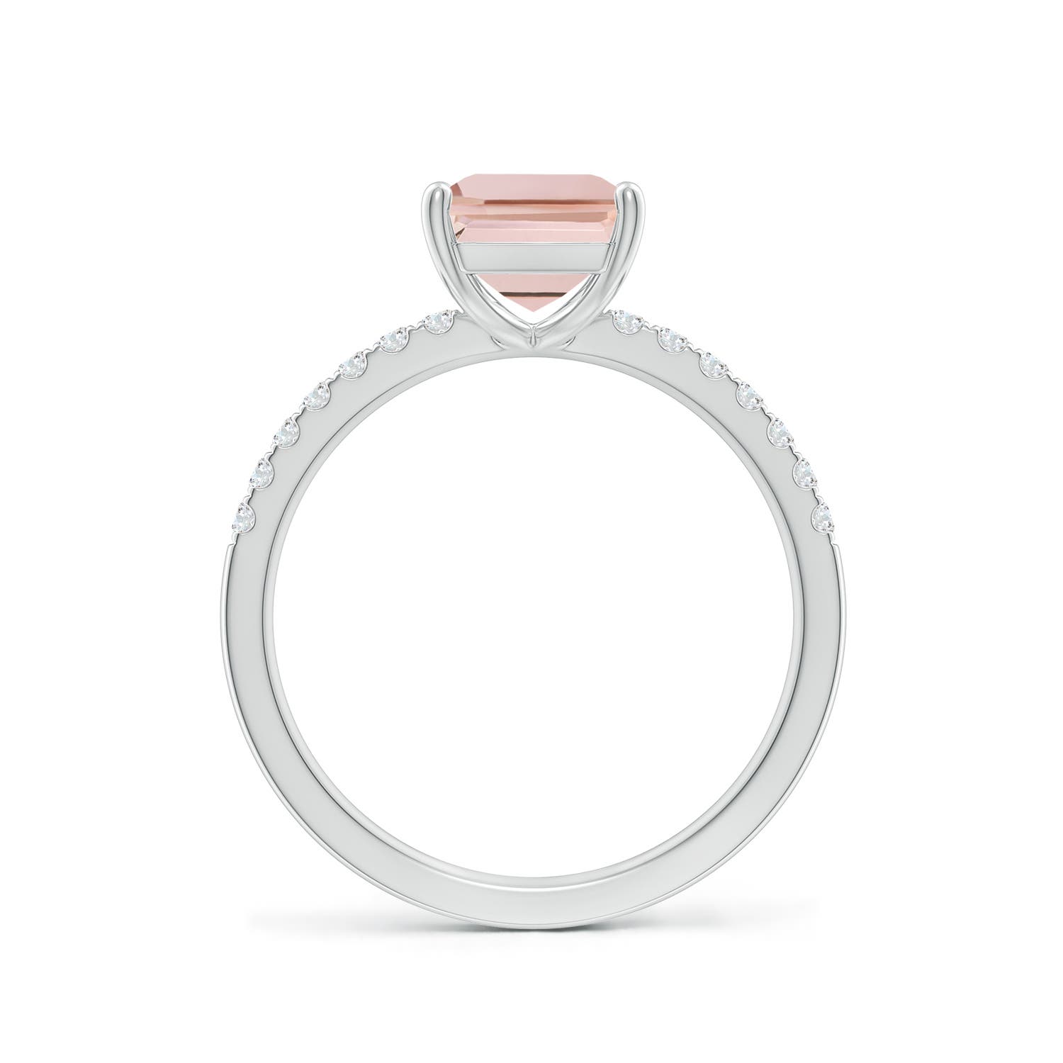 9x7mm AAA Emerald-Cut Morganite Engagement Ring with Diamonds in White Gold - side 2