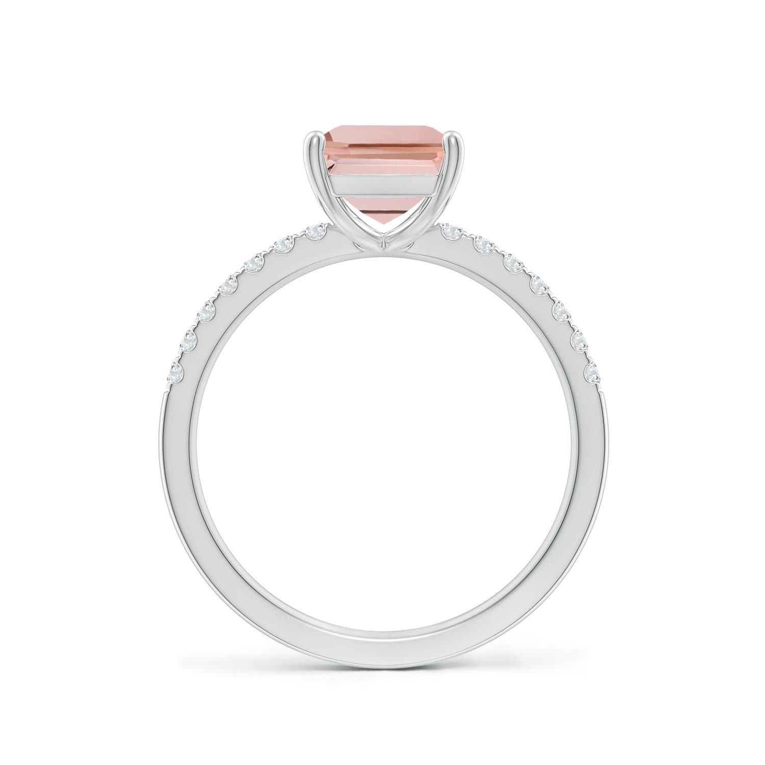 9x7mm AAAA Emerald-Cut Morganite Engagement Ring with Diamonds in P950 Platinum
