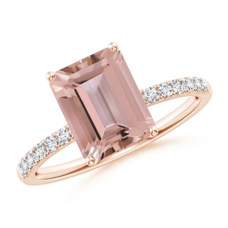 9x7mm AAAA Emerald-Cut Morganite Engagement Ring with Diamonds in Rose Gold