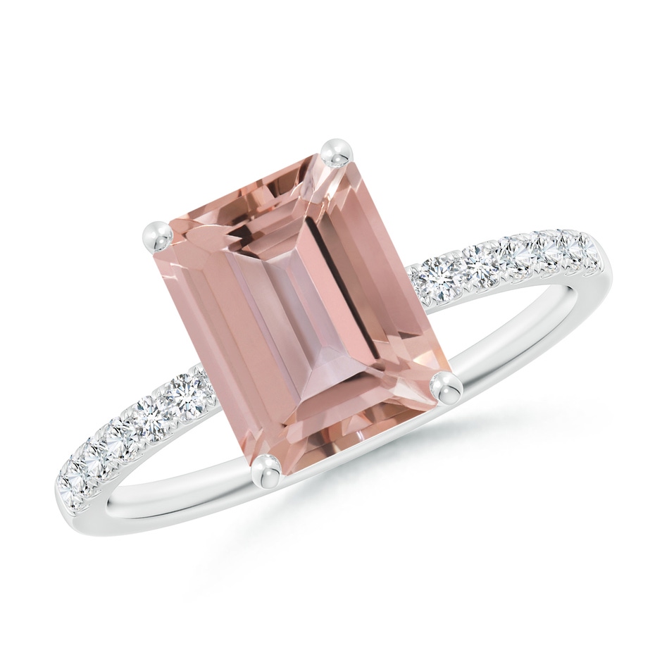 9x7mm AAAA Emerald-Cut Morganite Engagement Ring with Diamonds in White Gold 