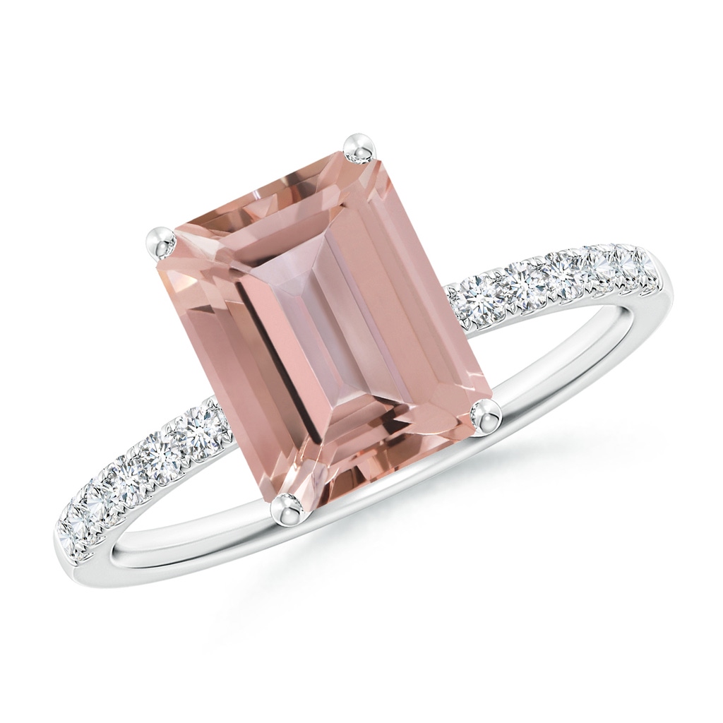 9x7mm AAAA Emerald-Cut Morganite Engagement Ring with Diamonds in White Gold