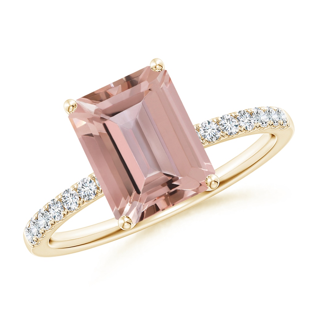 9x7mm AAAA Emerald-Cut Morganite Engagement Ring with Diamonds in Yellow Gold