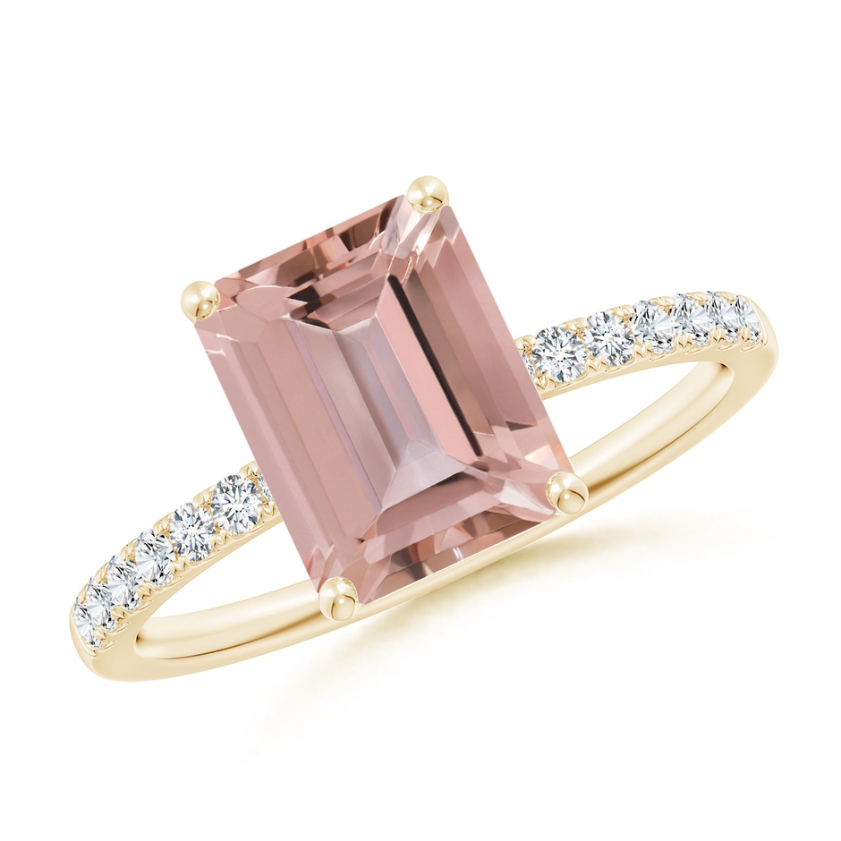 9x7mm AAAA Emerald-Cut Morganite Engagement Ring with Diamonds in Yellow Gold 