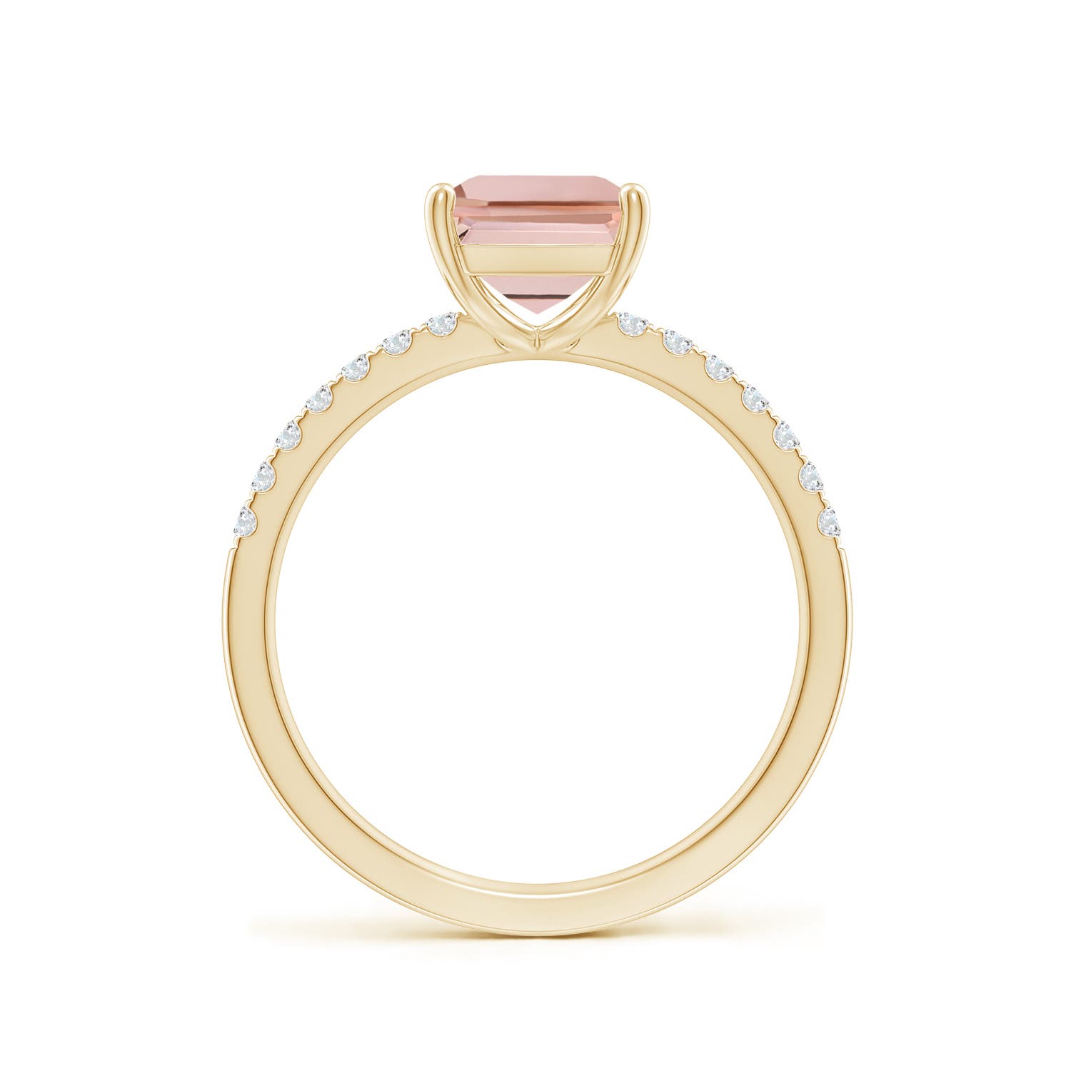 9x7mm AAAA Emerald-Cut Morganite Engagement Ring with Diamonds in Yellow Gold - side 2