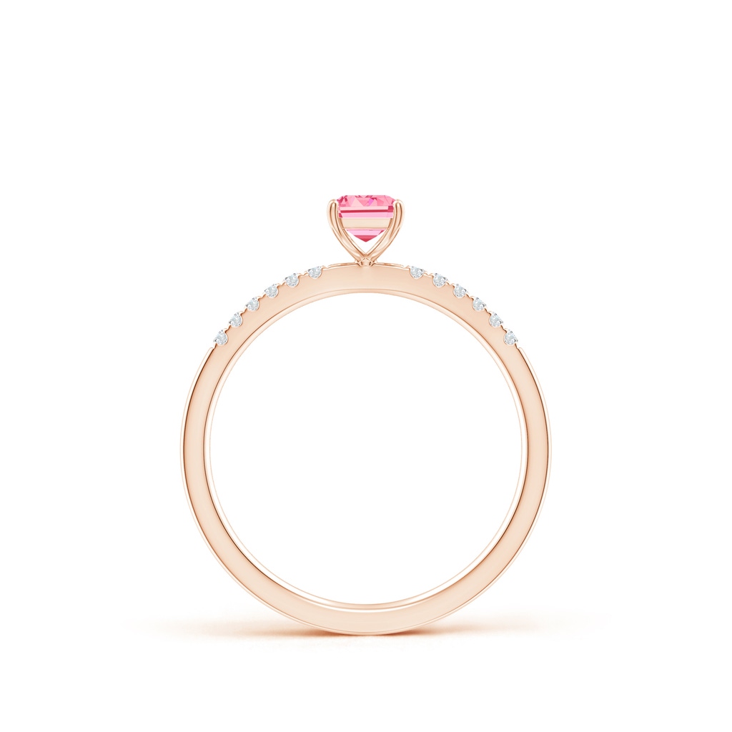 6x4mm AAAA Emerald-Cut Fancy Intense Pink Diamond Engagement Ring in Rose Gold - side 199