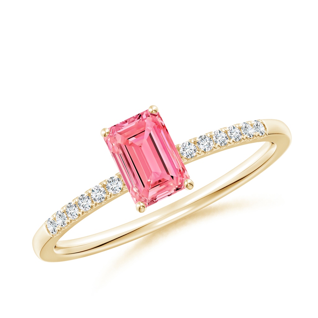 6x4mm AAAA Emerald-Cut Fancy Intense Pink Diamond Engagement Ring in Yellow Gold