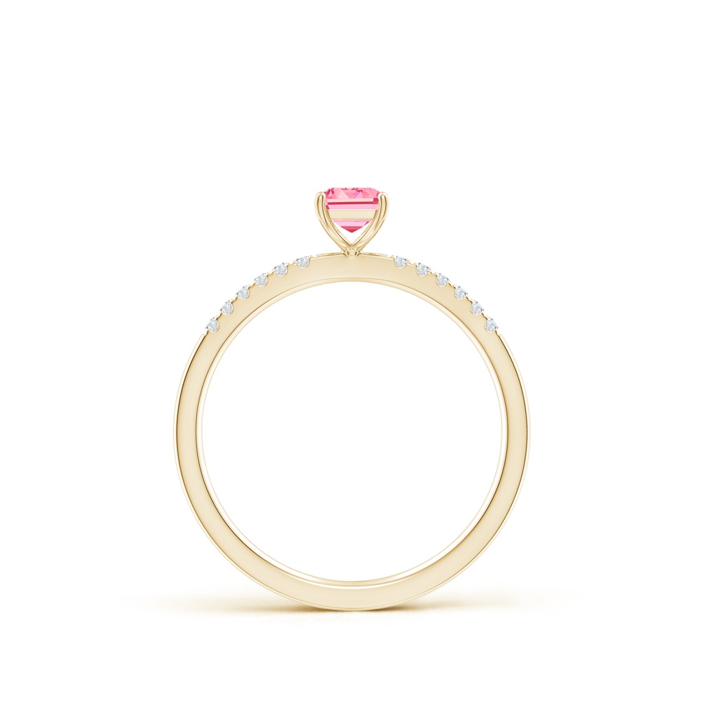 6x4mm AAAA Emerald-Cut Fancy Intense Pink Diamond Engagement Ring in Yellow Gold - side 199