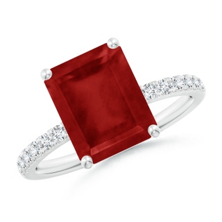 10x8mm AA Emerald-Cut Ruby Engagement Ring with Diamonds in P950 Platinum