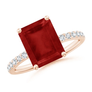 10x8mm AA Emerald-Cut Ruby Engagement Ring with Diamonds in Rose Gold